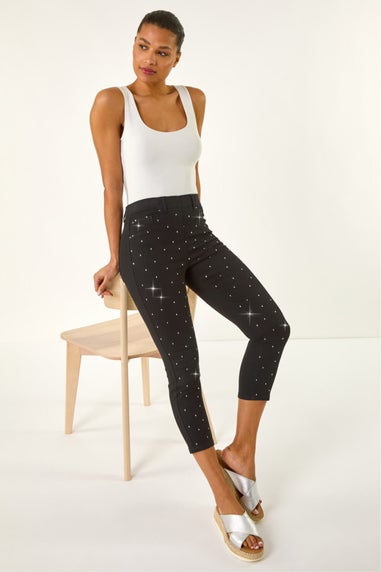 Roman Black Embellished Cropped Stretch Jeggings