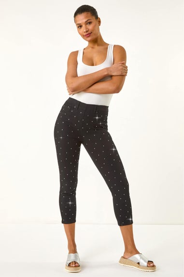 Roman Black Embellished Cropped Stretch Jeggings
