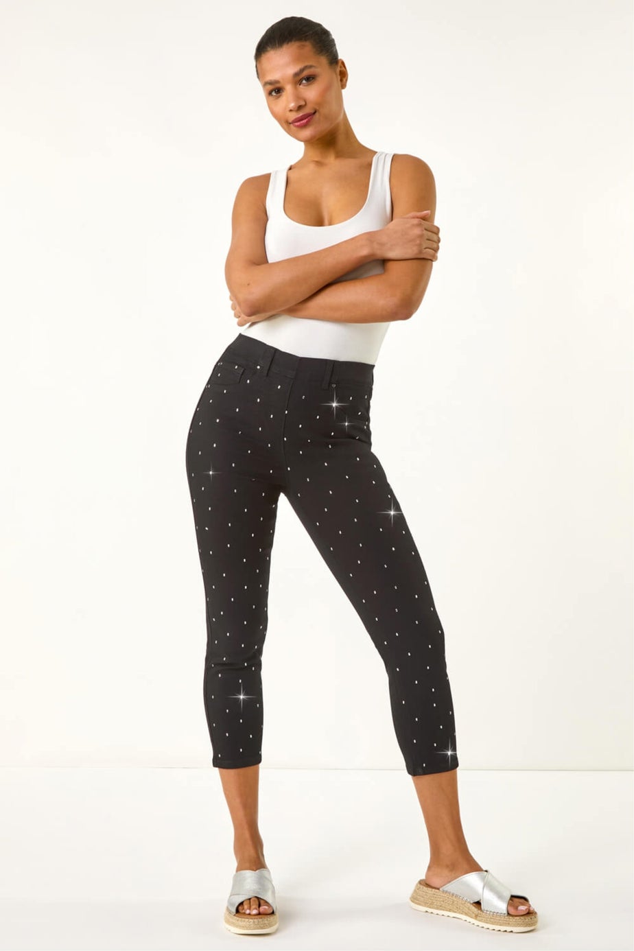 Roman Black Embellished Cropped Stretch Jeggings