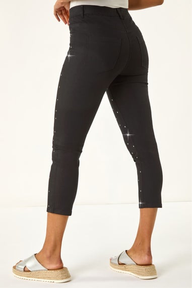 Roman Black Embellished Cropped Stretch Jeggings