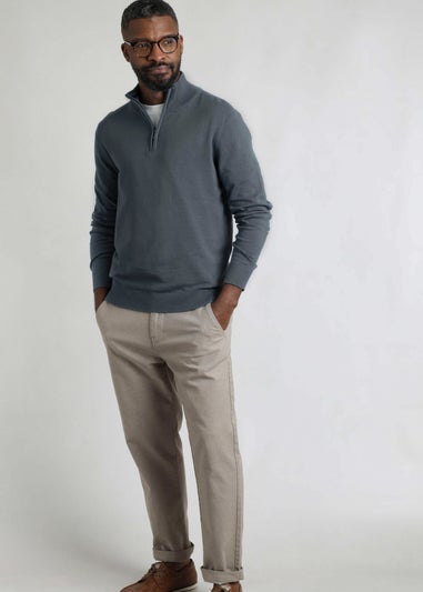 Weird Fish Grey/Blue Baxter Fine Knit 1/4 Zip Jumper