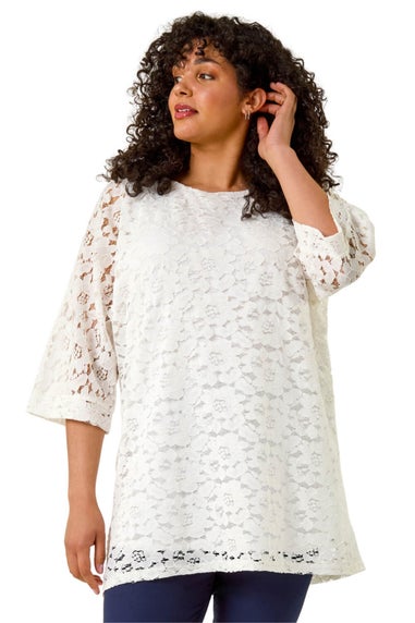 Roman White Curve Lace Front Stretch Top