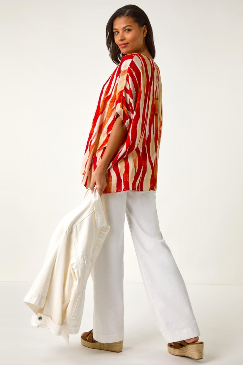 Roman Red Abstract Buttoned Top