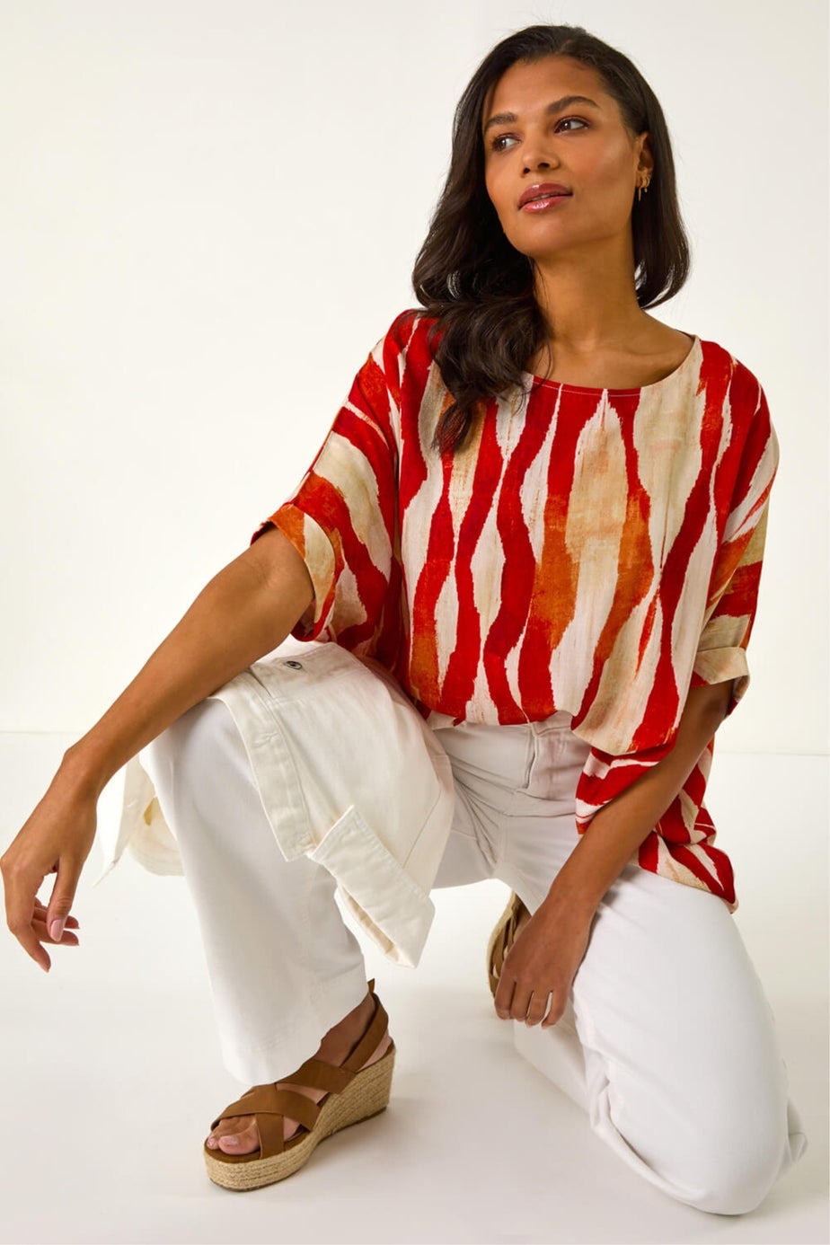 Roman Red Abstract Buttoned Top