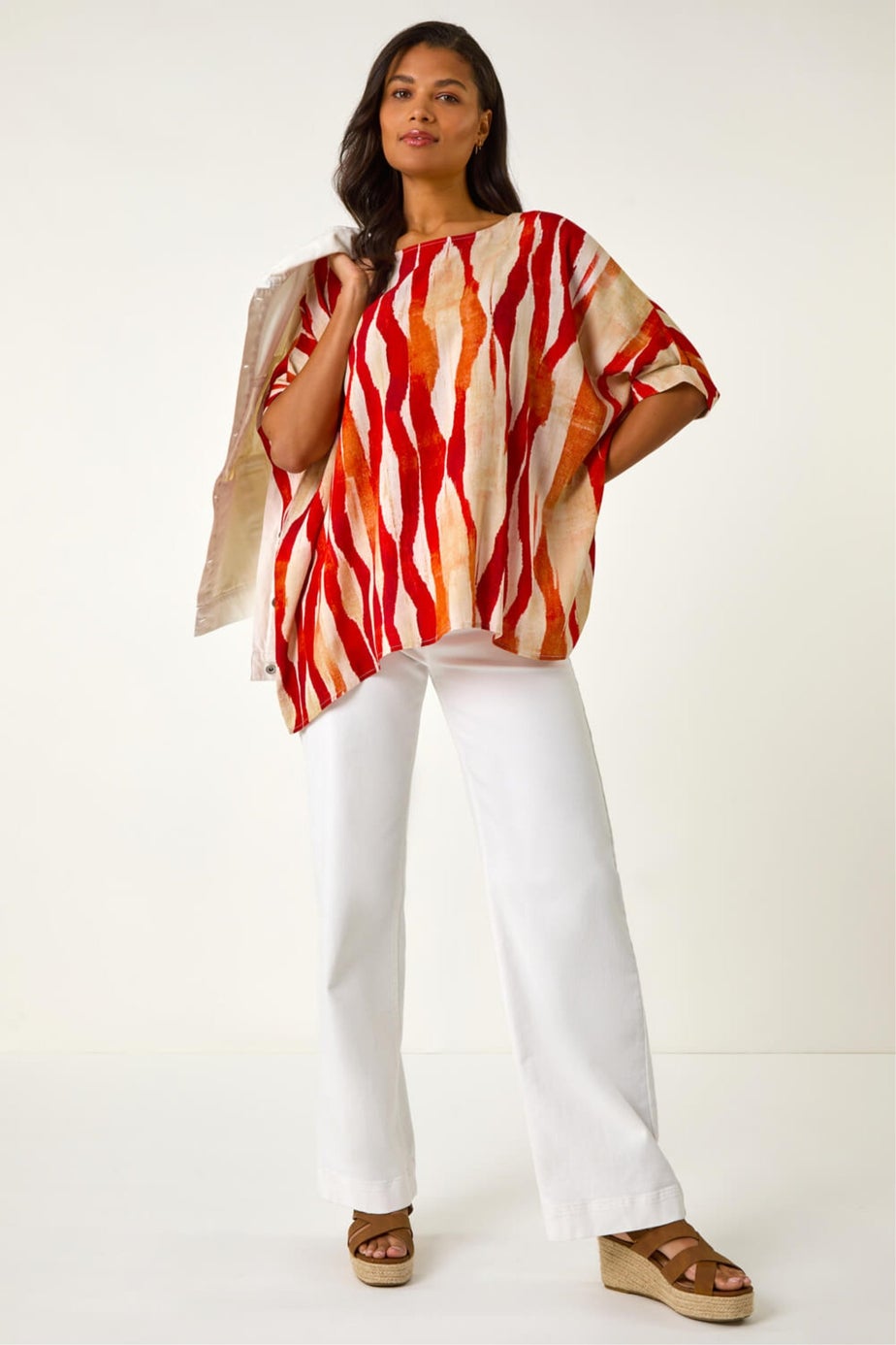 Roman Red Abstract Buttoned Top