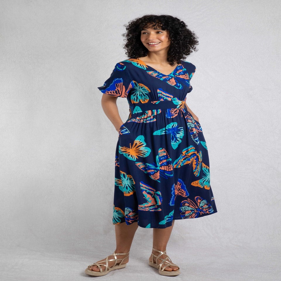 Weird Fish Dark Blue Dilsha Printed Midi Dress