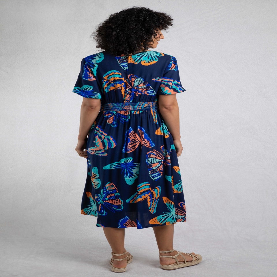 Weird Fish Dark Blue Dilsha Printed Midi Dress