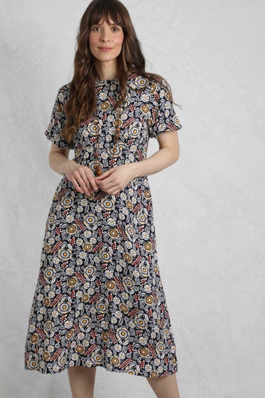 Weird Fish Navy Everly  Printed Dress