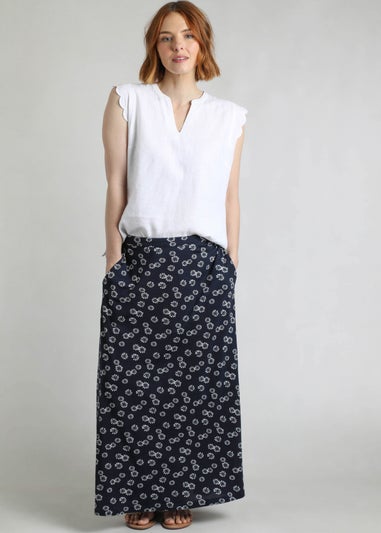 Weird Fish Navy Blue Medivet Printed Jersey Maxi Skirt
