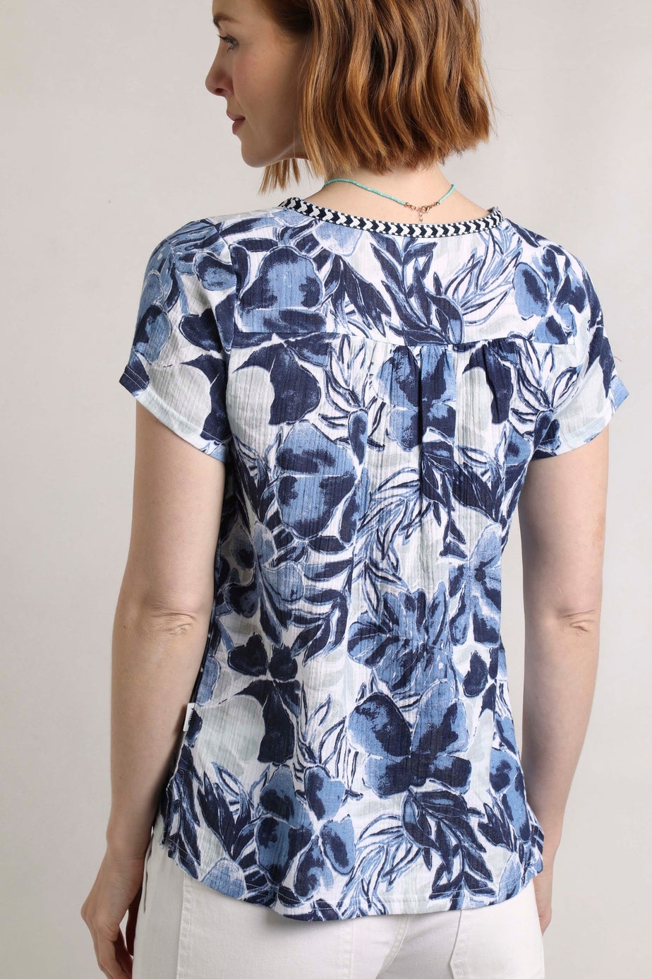 Weird Fish Ink Blue Sofia Printed Double Cloth Blouse
