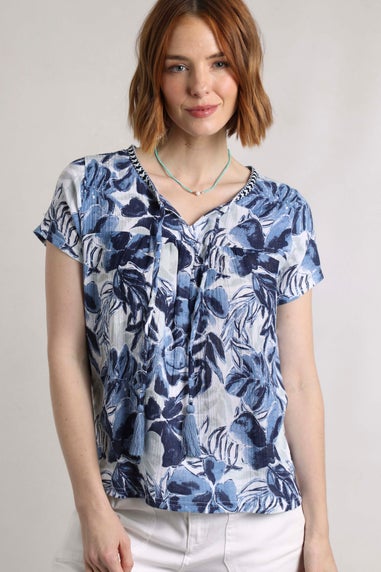Weird Fish Ink Blue Sofia Printed Double Cloth Blouse