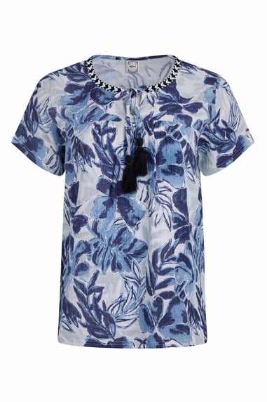 Weird Fish Ink Blue Sofia Printed Double Cloth Blouse