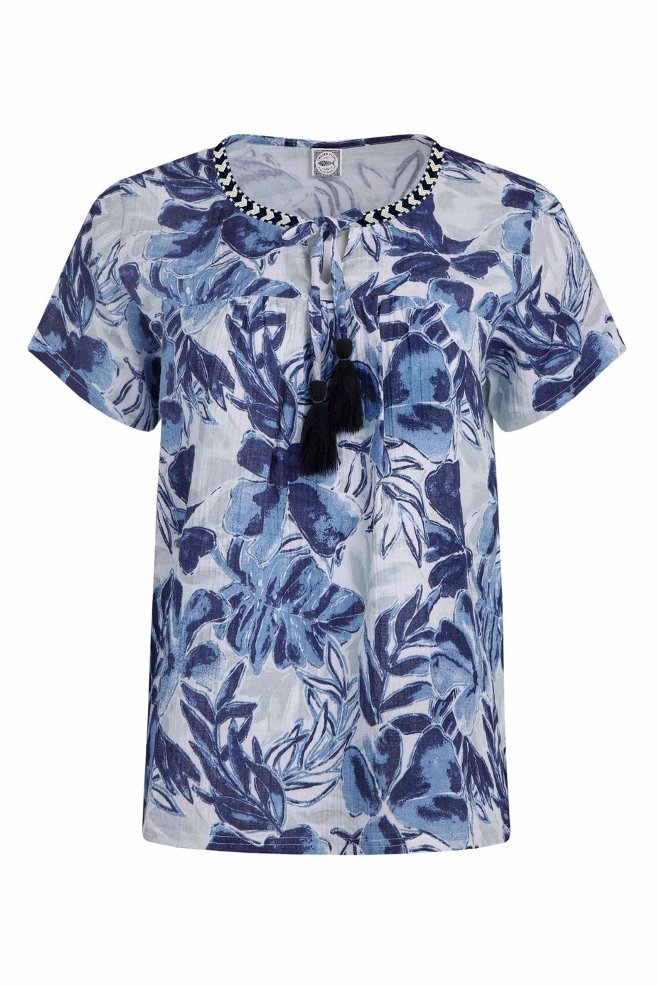 Weird Fish Ink Blue Sofia Printed Double Cloth Blouse