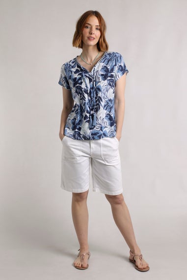 Weird Fish Ink Blue Sofia Printed Double Cloth Blouse