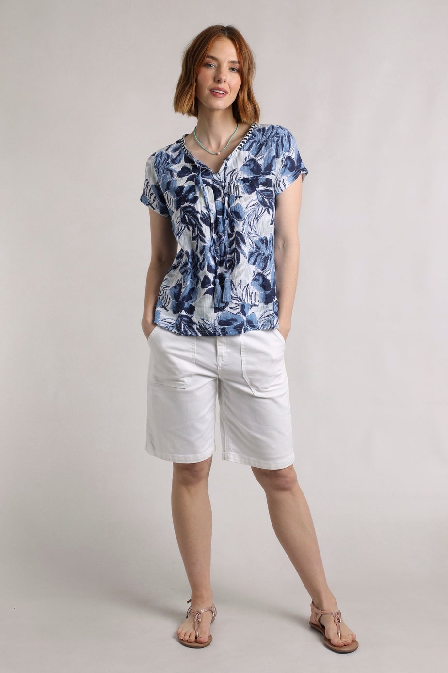 Weird Fish Ink Blue Sofia Printed Double Cloth Blouse