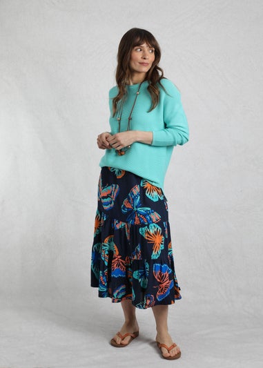 Weird Fish Dark Blue Cassis Printed Tiered Skirt