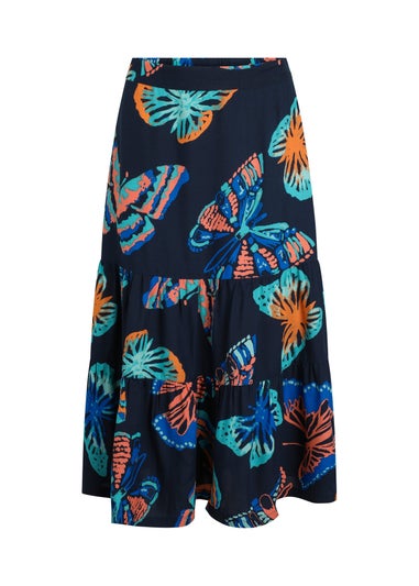 Weird Fish Dark Blue Cassis Printed Tiered Skirt