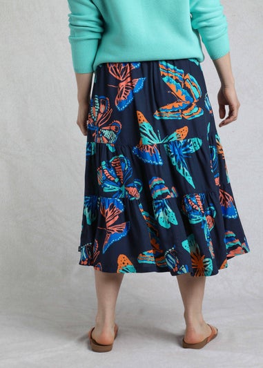 Weird Fish Dark Blue Cassis Printed Tiered Skirt