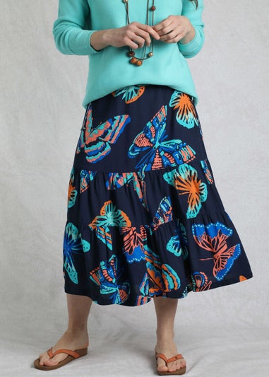 Weird Fish Dark Blue Cassis Printed Tiered Skirt