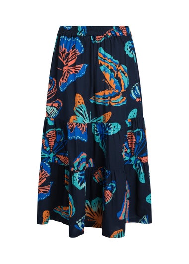 Weird Fish Dark Blue Cassis Printed Tiered Skirt