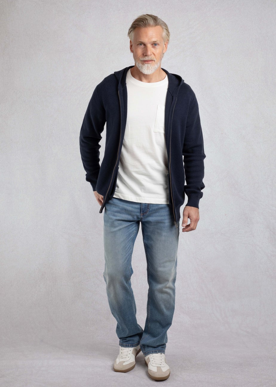 Weird Fish Navy Samuel Knitted Full Zip Hooded Jumper