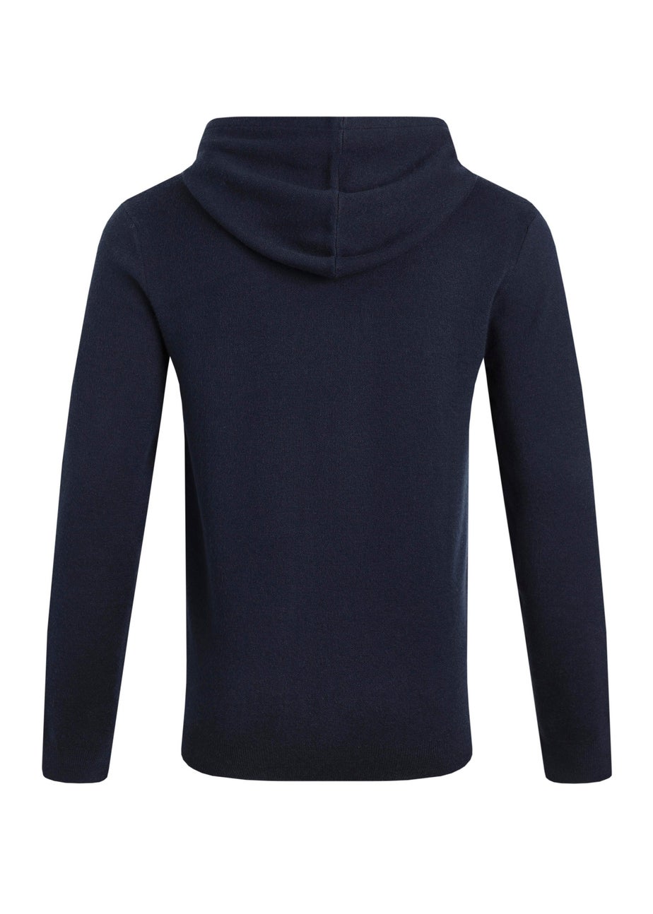 Weird Fish Navy Samuel Knitted Full Zip Hooded Jumper