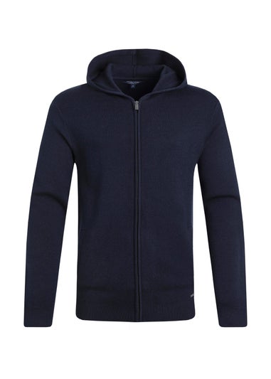 Weird Fish Navy Samuel Knitted Full Zip Hooded Jumper