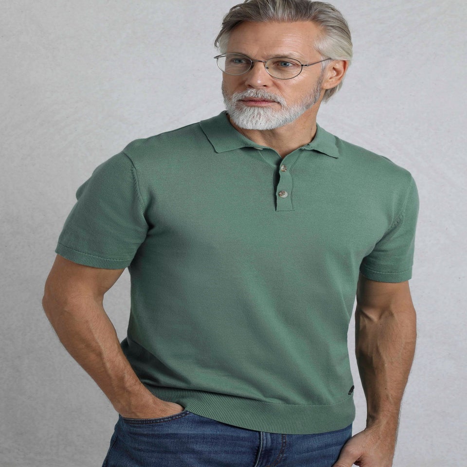 Weird Fish Grey/Blue Quentin Short Sleeve Knitted Polo Shirt