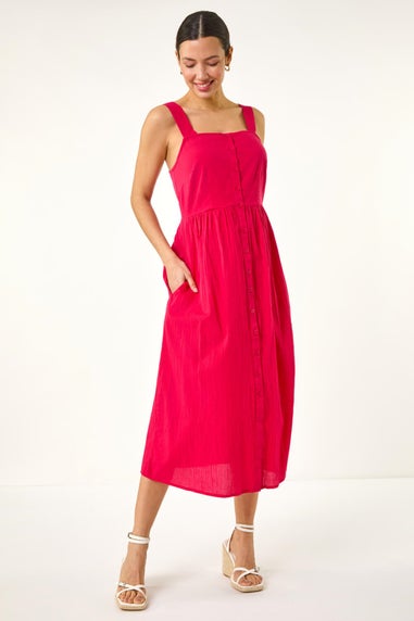 Roman Pink Seersucker Button Midi Sundress