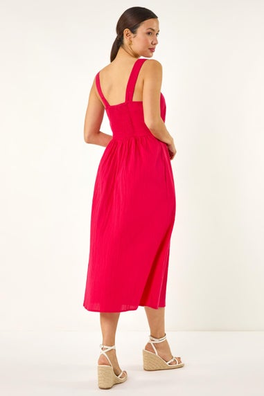 Roman Pink Seersucker Button Midi Sundress