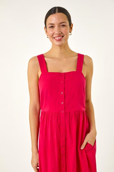 Roman Pink Seersucker Button Midi Sundress