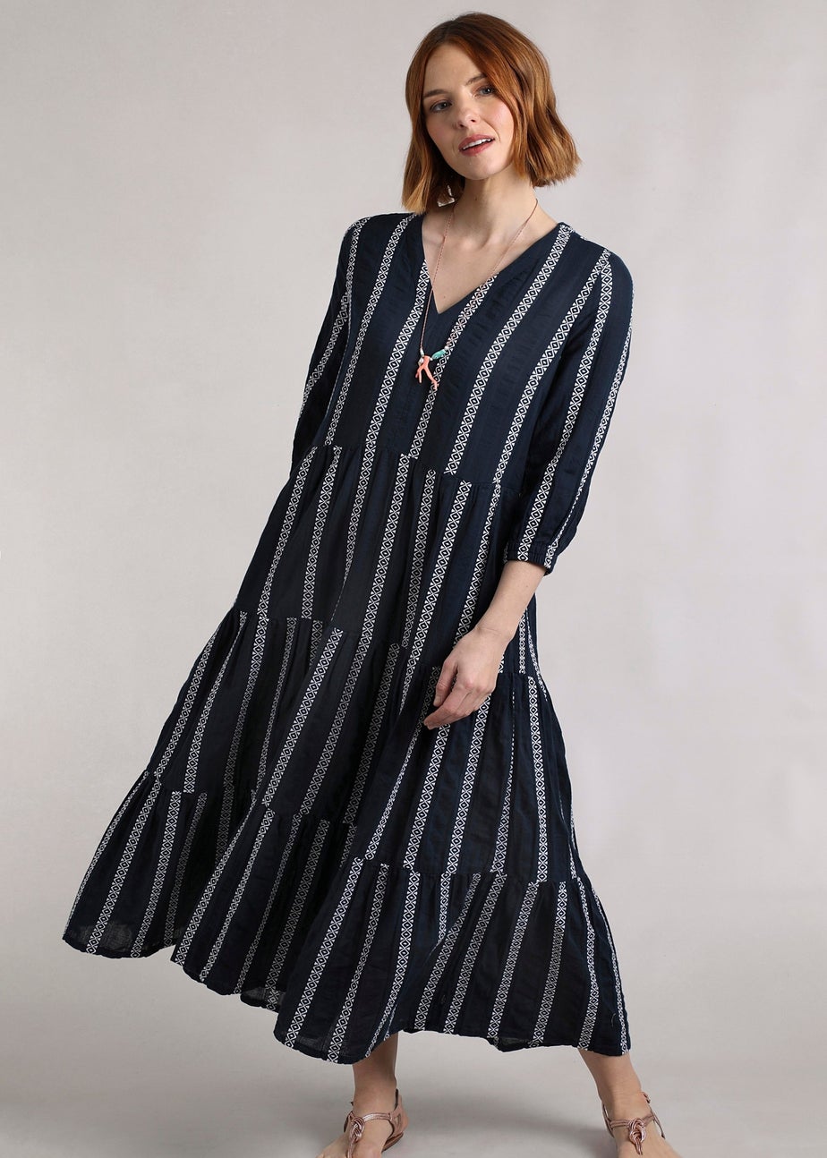 Weird Fish Navy Emmy Striped Woven Maxi Dress