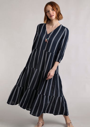 Weird Fish Navy Emmy Striped Woven Maxi Dress