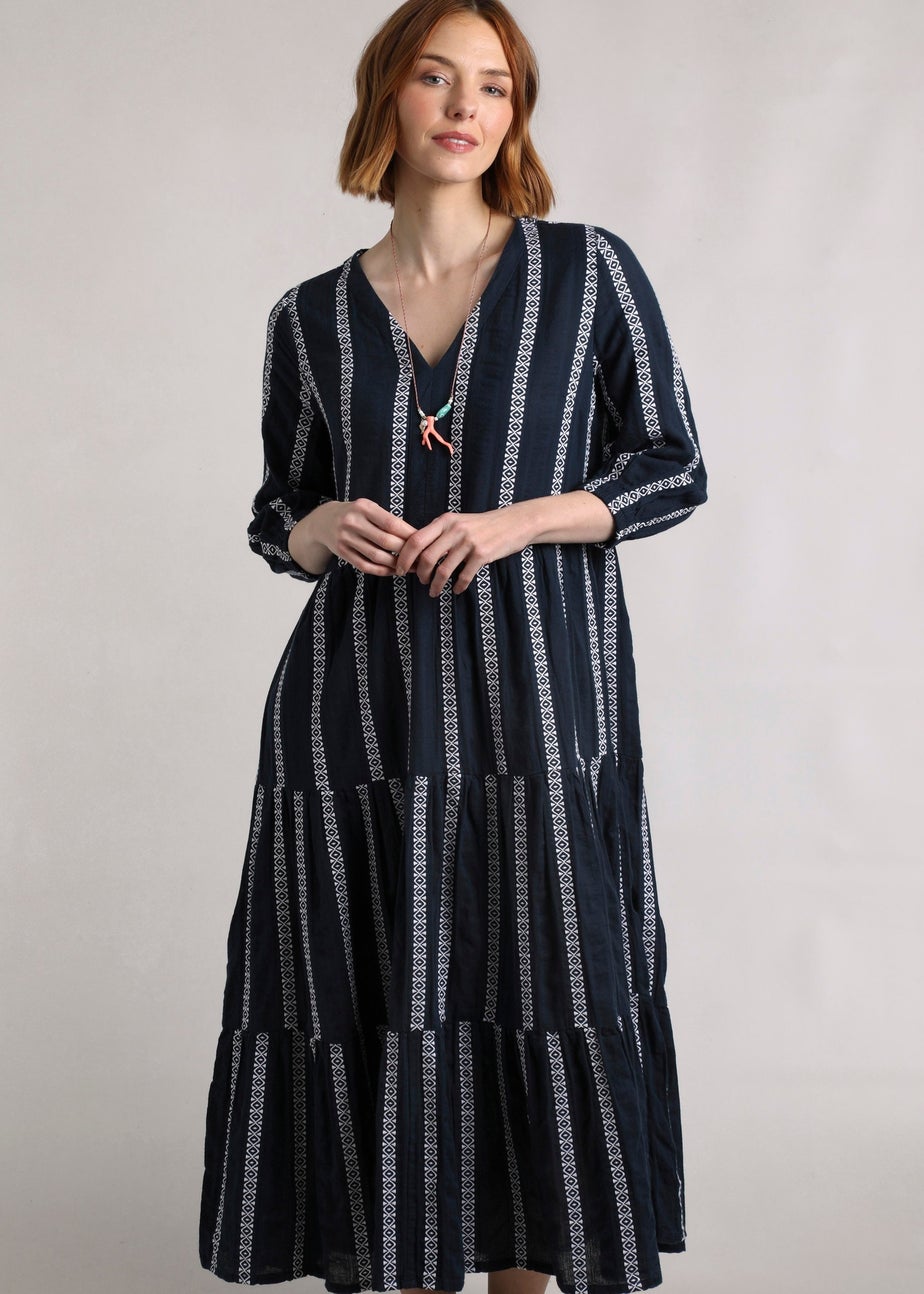 Weird Fish Navy Emmy Striped Woven Maxi Dress