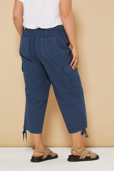 Yours Curve Navy Blue Cotton Cropped Cargo Trousers