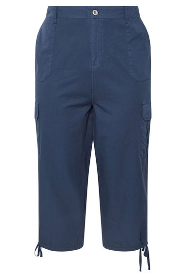 Yours Curve Navy Blue Cotton Cropped Cargo Trousers