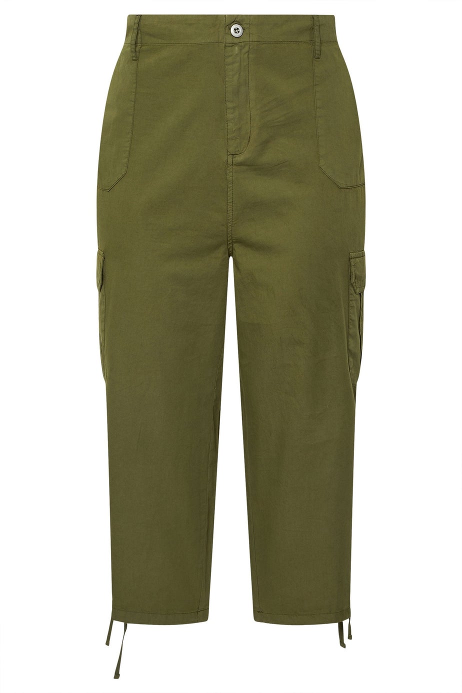 Yours Curve Khaki Green Cotton Cropped Cargo Trousers