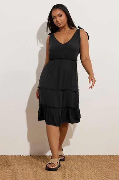 Yours Curve Black Tiered Throw On Dress