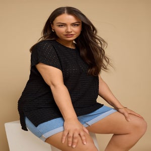 Yours Curve Black Textured Split Seam Top