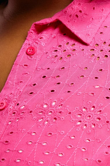 YOURS Curve Hot Pink Broderie Anglaise Long Sleeve Shirt