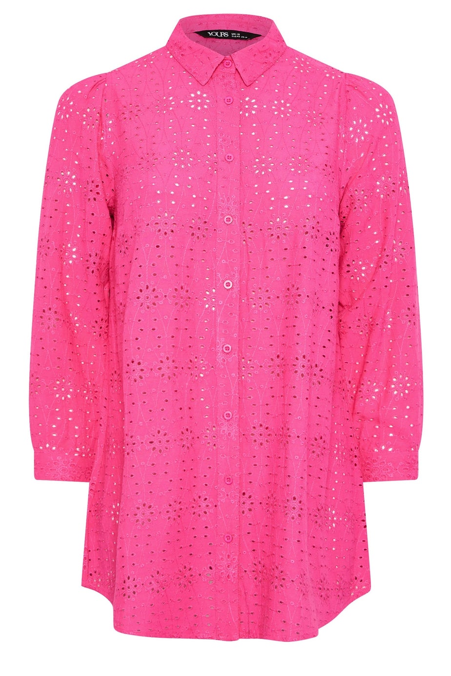 YOURS Curve Hot Pink Broderie Anglaise Long Sleeve Shirt