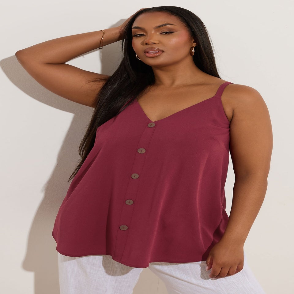 Yours Curve Dark Red Button Front Cami Top