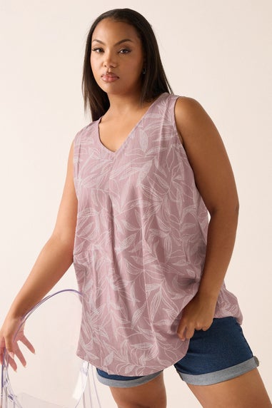 Yours Curve Pink Palm Leaf Pleat Front Vest Top