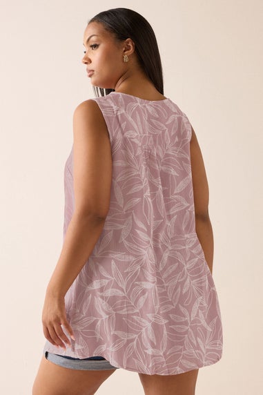 Yours Curve Pink Palm Leaf Pleat Front Vest Top