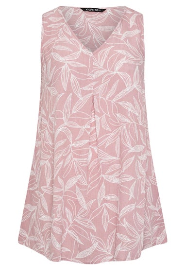 Yours Curve Pink Palm Leaf Pleat Front Vest Top