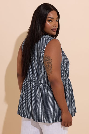 Yours Curve Black Gingham Bow Tie Front Top