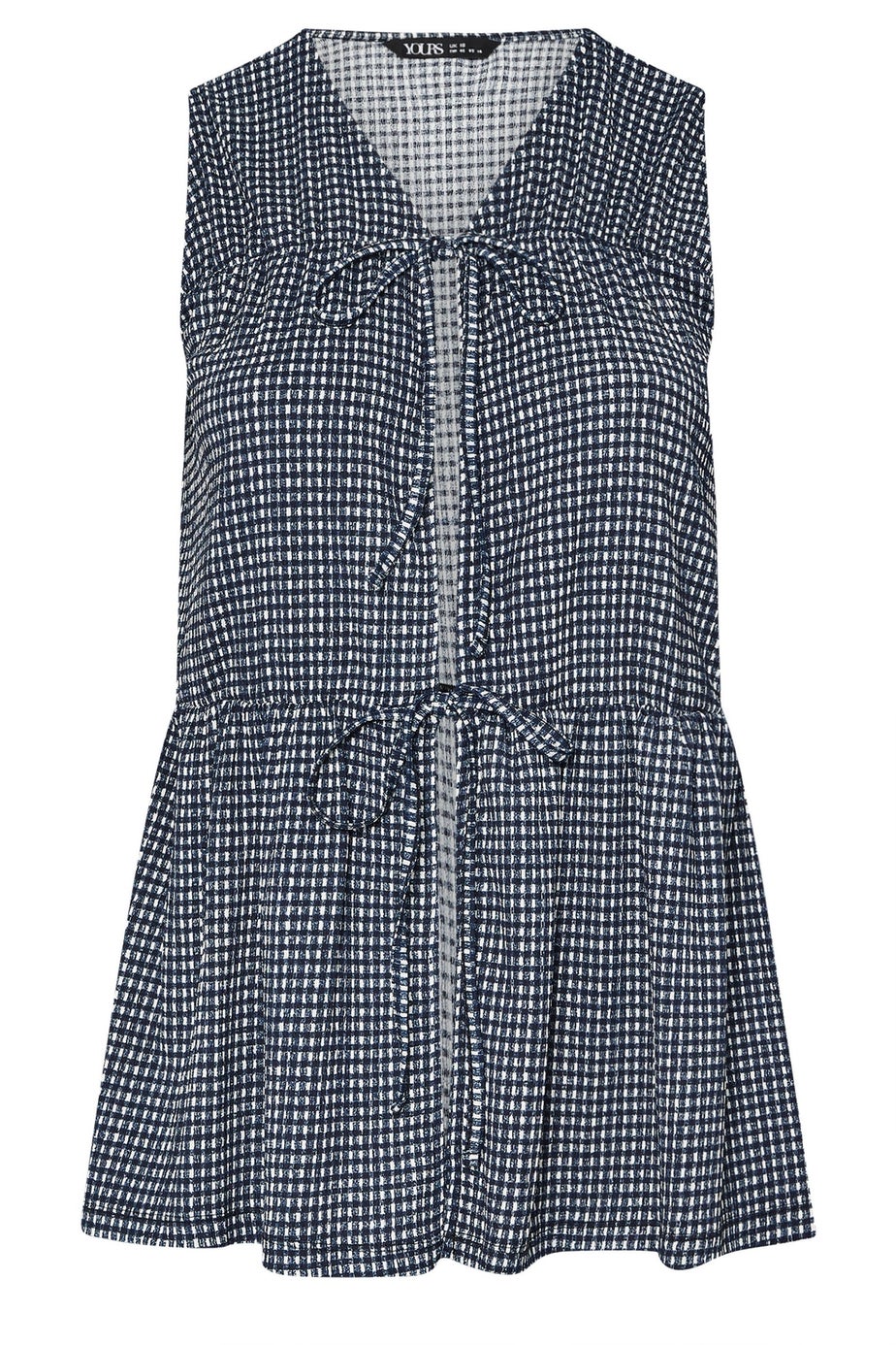 Yours Curve Black Gingham Bow Tie Front Top