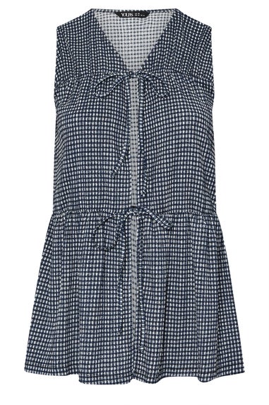 Yours Curve Black Gingham Bow Tie Front Top