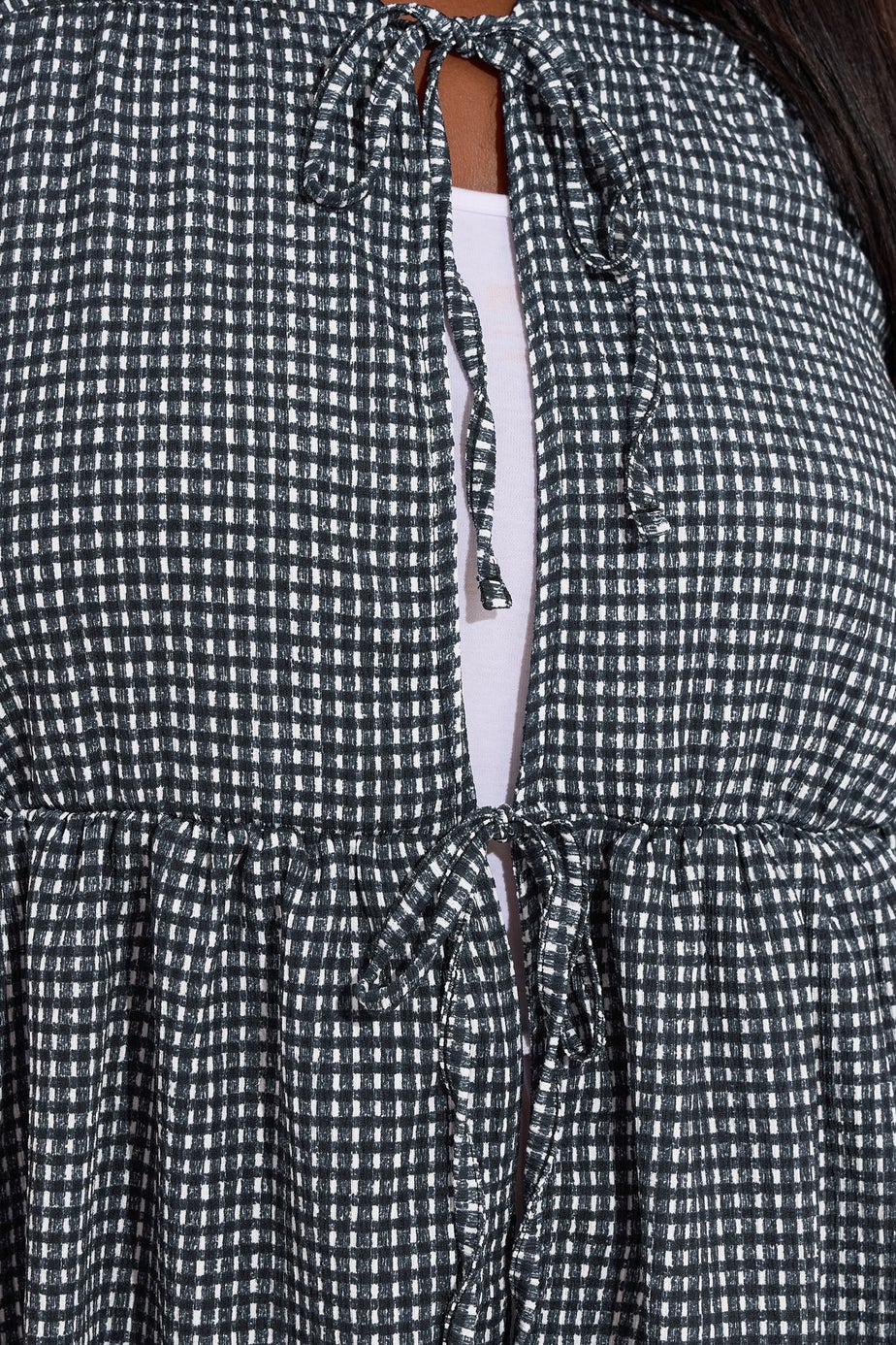 Yours Curve Black Gingham Bow Tie Front Top