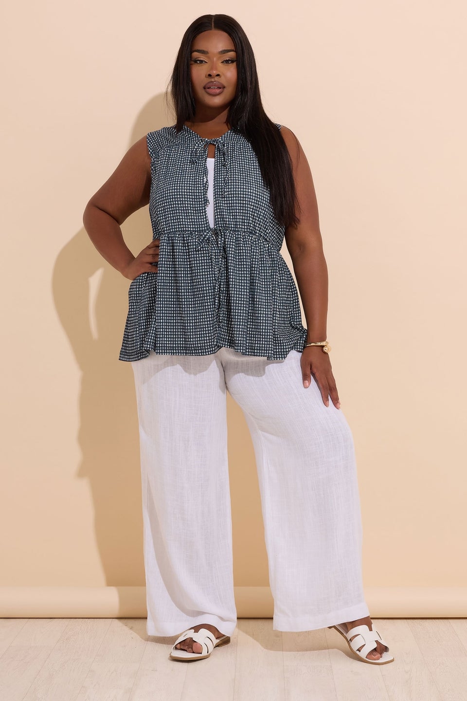 Yours Curve Black Gingham Bow Tie Front Top